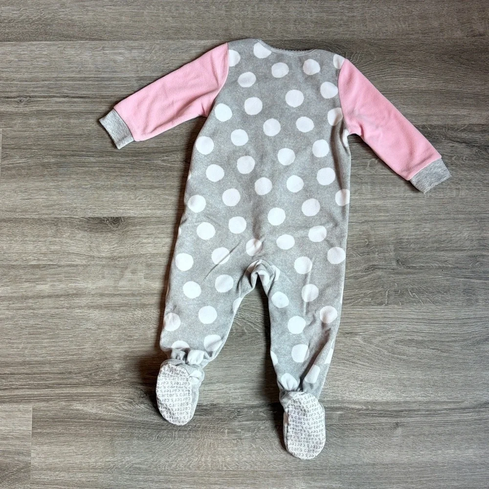 Carter's baby girls polkadot print heart fleece zip up footie